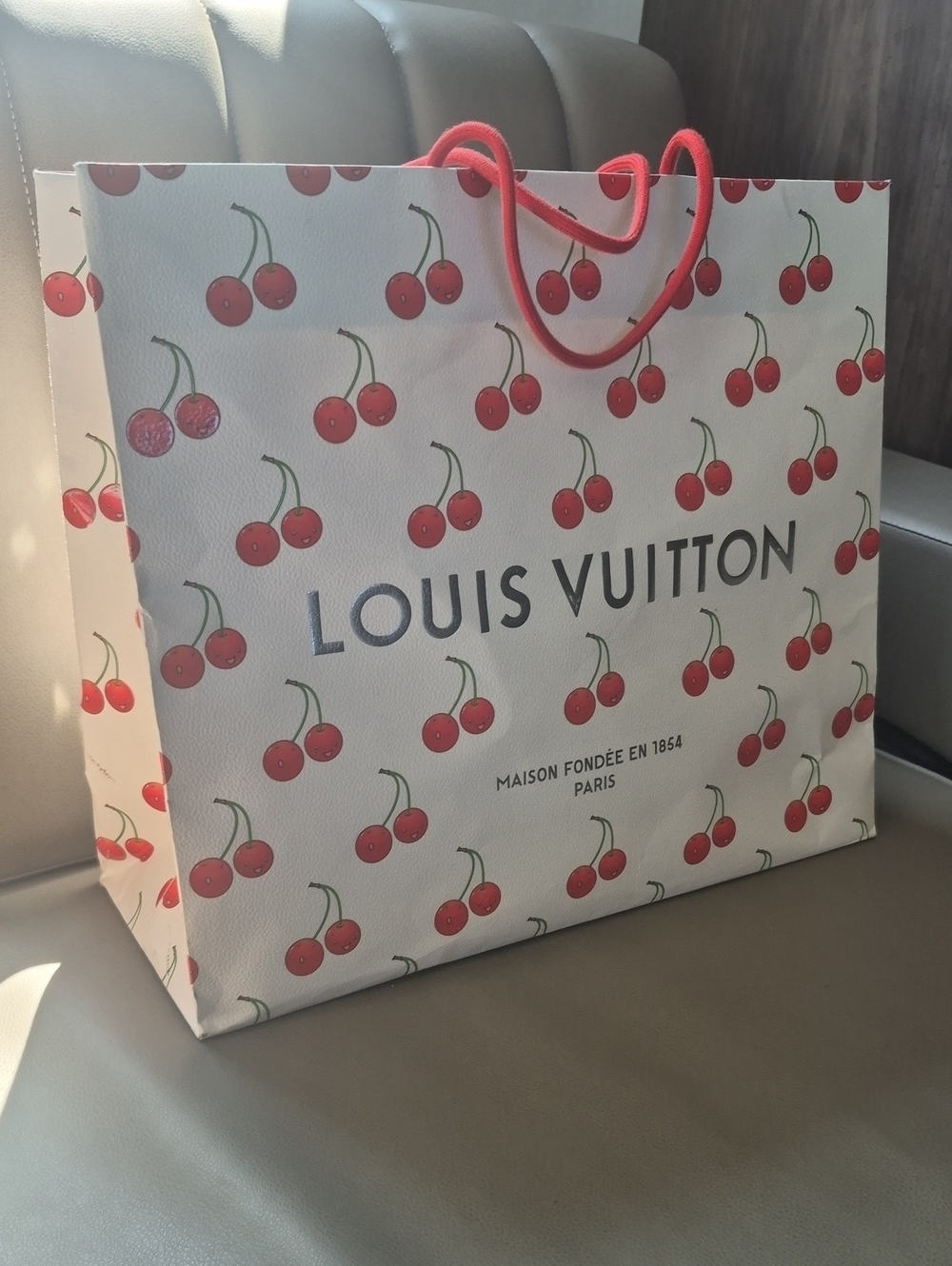 Louis Vuitton White Cherry Print Shopping Bag